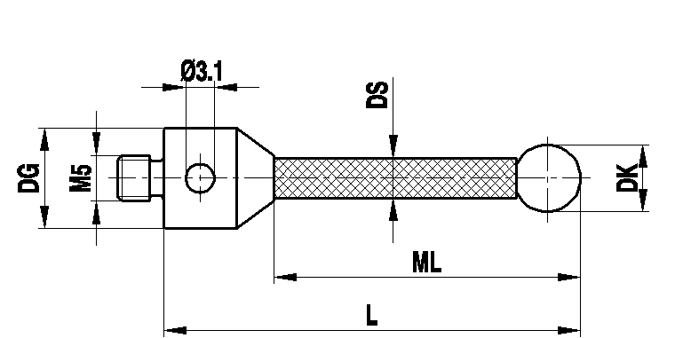 M5 шарик из нитрида кремния Ø8 мм, стержень из термостабильного углепластика, L 114.5 мм, ML 101.5 мм, для систем ZEISS A-5555-3821